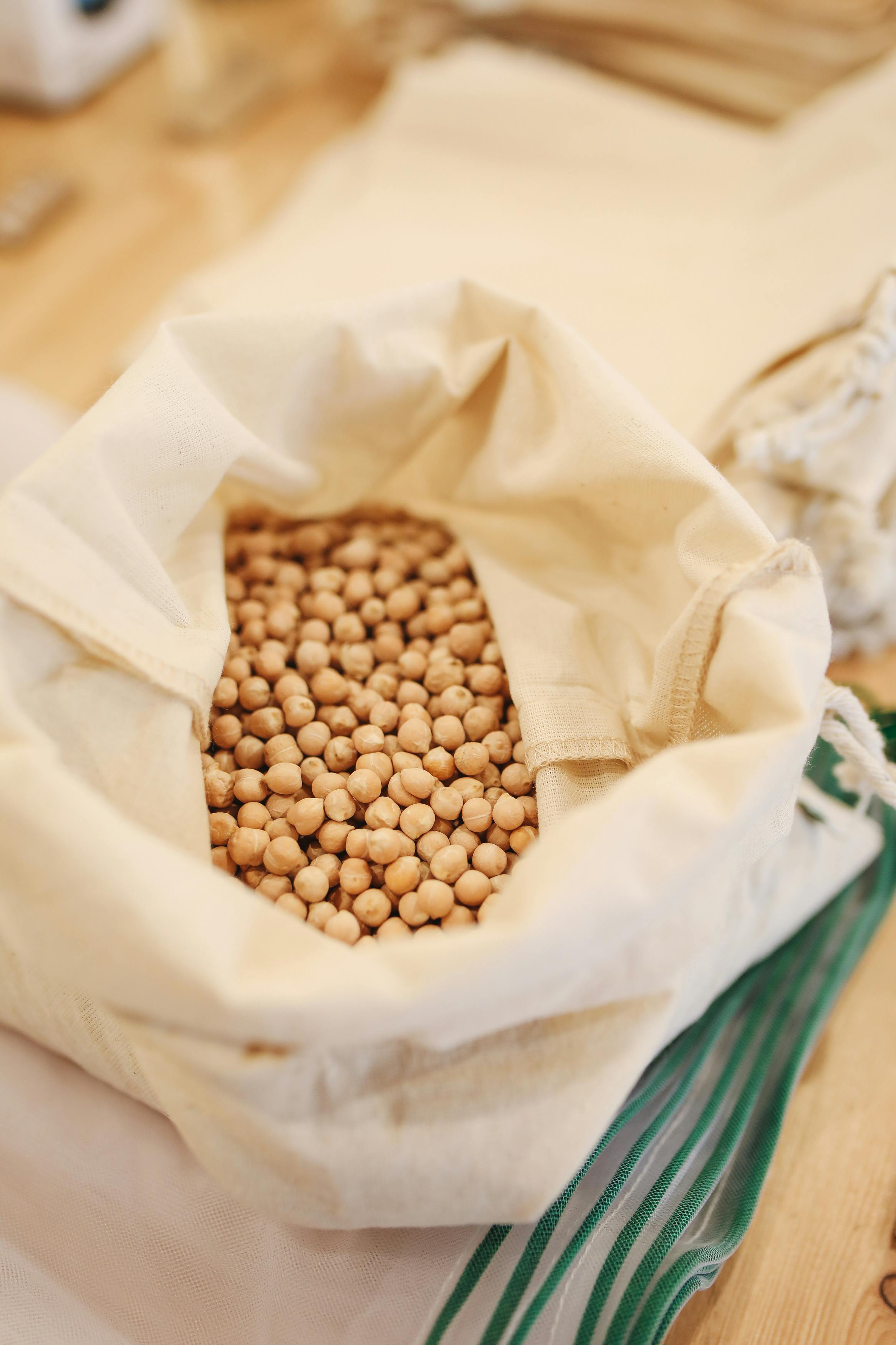 Soybeans in a cloth sack - protein-rich legumes from Utopia Agro Industries